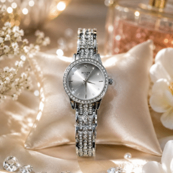 BOLUN crystal embedded silver sleek watch
