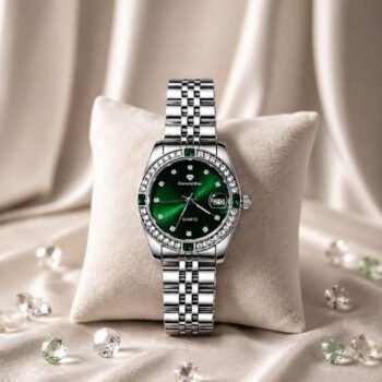 DIAMOND BLUE – SILVER EMERALD GREEN WATCH