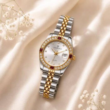 DIAMOND BLUE -TWO-TONE CRYSTTAL BEZEL WATCH